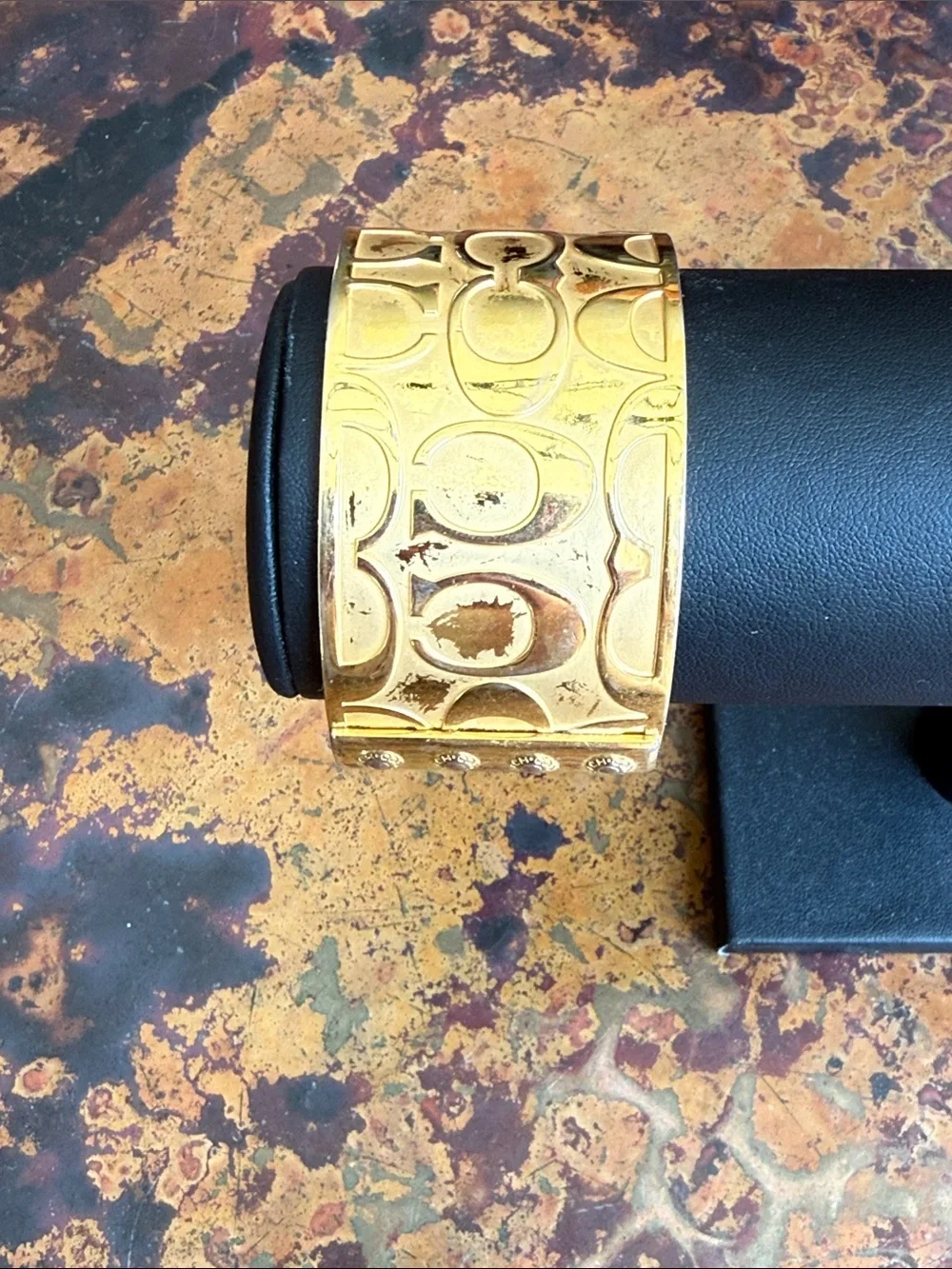 Vintage Coach Gold-Tone Raised Signature 'C' 1 1/2” Wide Cuff - Picture 4 of 11